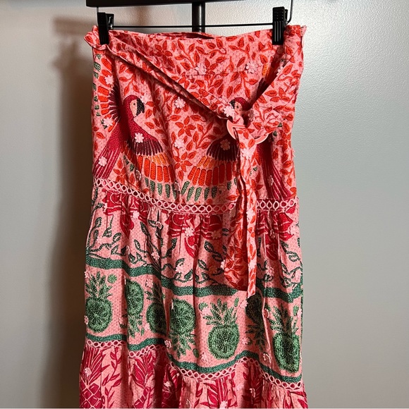 Farm Rio Ainika Print Macaws 3D Flower Apliques Maxi Skirt - Picture 9 of 12